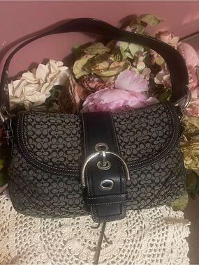 Coach vintage Black and Gray Signature Monogram Shoulder Bag